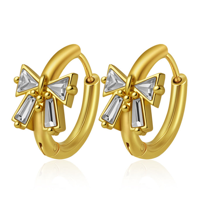 Wholesale Simple Tassel Small and Stylish Zircon-Encrusted Bow Stainless Steel Earrings for Women Trendy 18K Hoop Earrings Versatile
