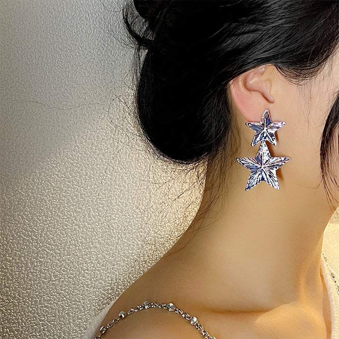 Wholesale Metal wind pentagram zircon earrings, niche temperament earrings, wholesale of star fashion versatile silver needles