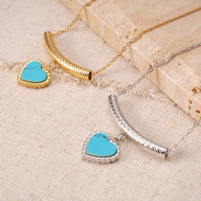 Wholesale Stainless Steel Heart-Shaped Turquoise Necklace