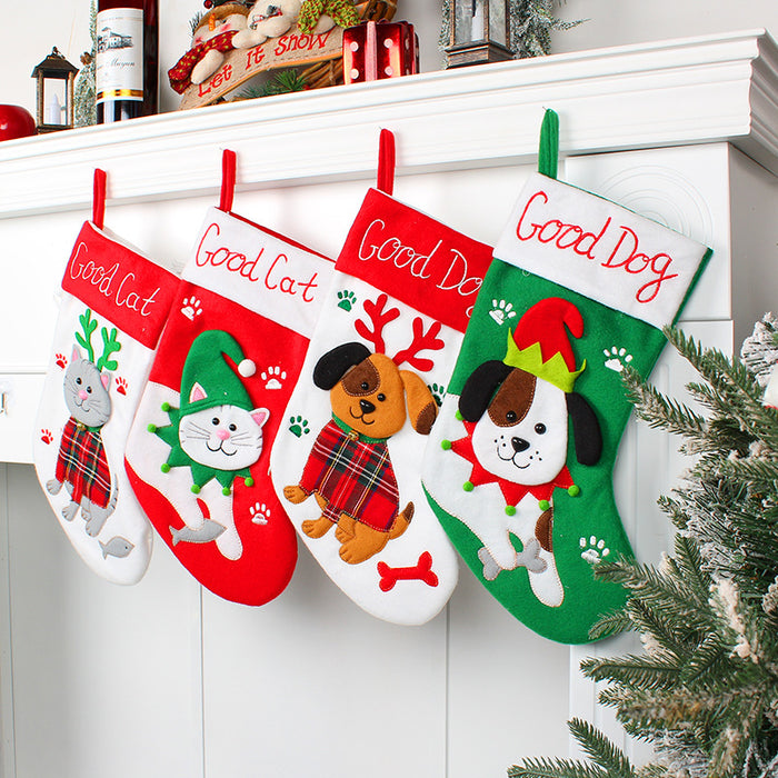 Wholesale Cute Cat and Dog Christmas Socks Cartoon Christmas Socks Pendant Christmas Tree Gift Bag Decorative Socks