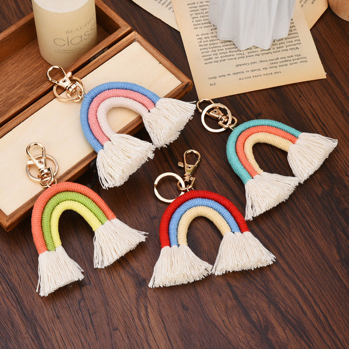 Wholesale New square tassel rainbow keychain hand woven pendant