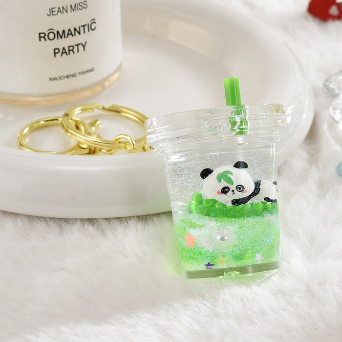 Wholesale Acrylic Liquid Cute Panda Fashion Keychain JDC-KC-ShuangD007