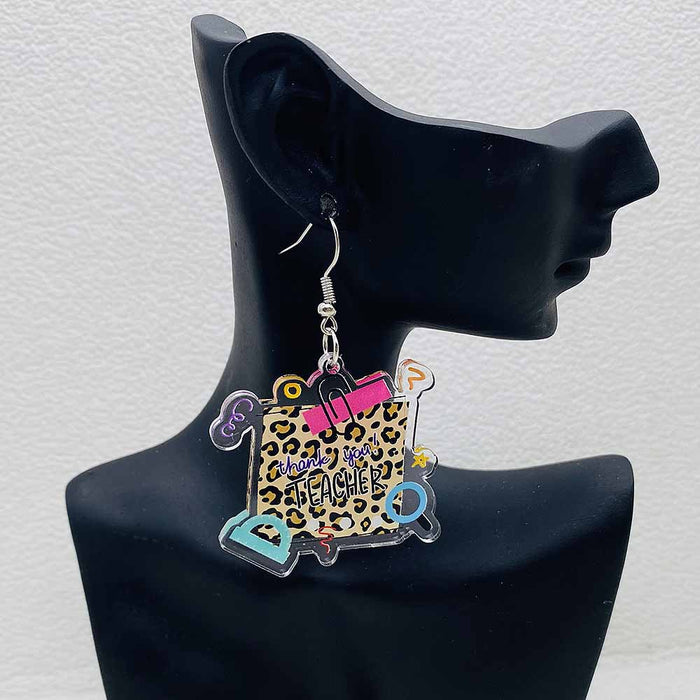 Wholesale Teacher' s Day Earrings Leopard Print Pencil Acrylic Earrings School Season Student Earrings