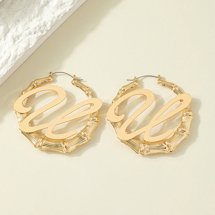 Wholesale Earrings Alloy Bamboo Geometric Letters MOQ≥2 JDC-ES-OuZ004