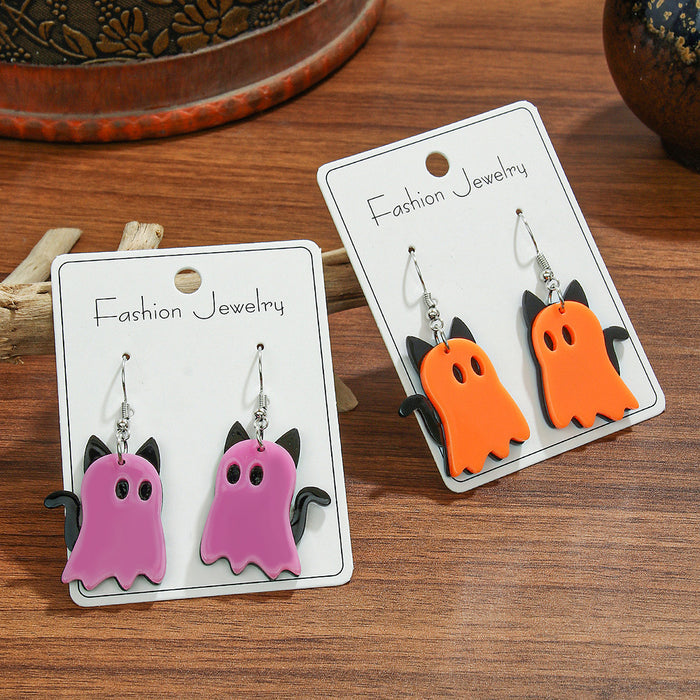 Wholesale  series acrylic earrings orange purple ghost cat earrings small simple style earrings