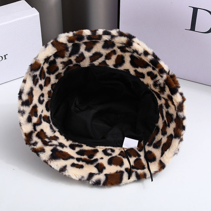 Wholesale Women's Leopard Print Bucket Hat Cloche Hat, Plush Bucket Hat for Women