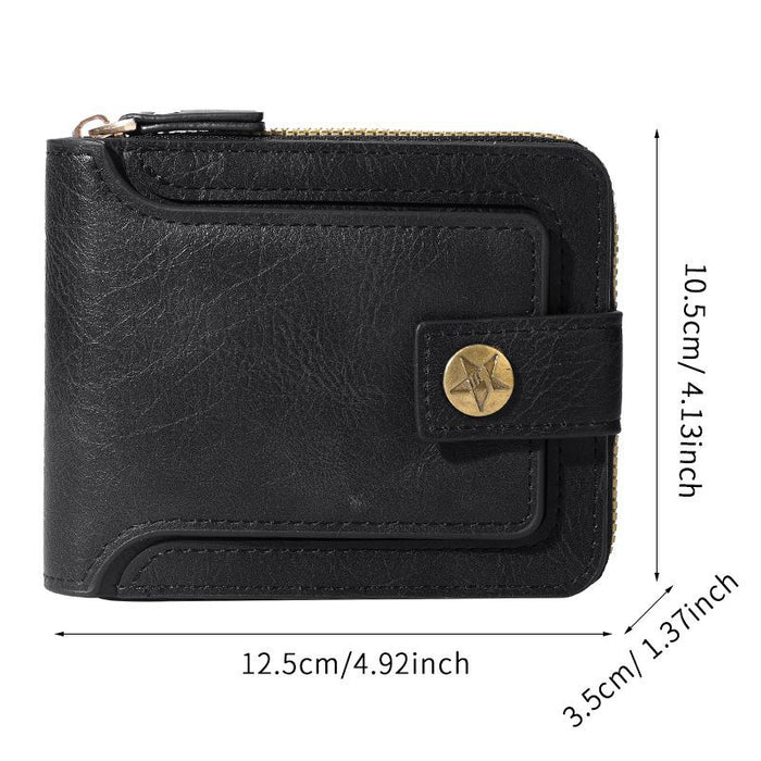 Wholesale Men' s PU Leather Retro Wallet with Car ing Zipper Closure and Coin Pocket
