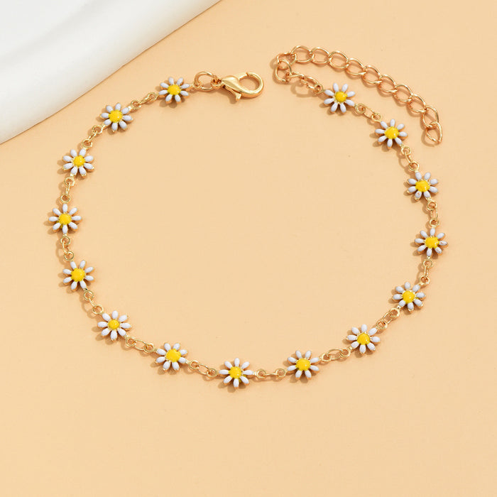 Wholesale Trendy Alloy Flower Anklet Simple Design Vacation Jewelry MOQ≥2
