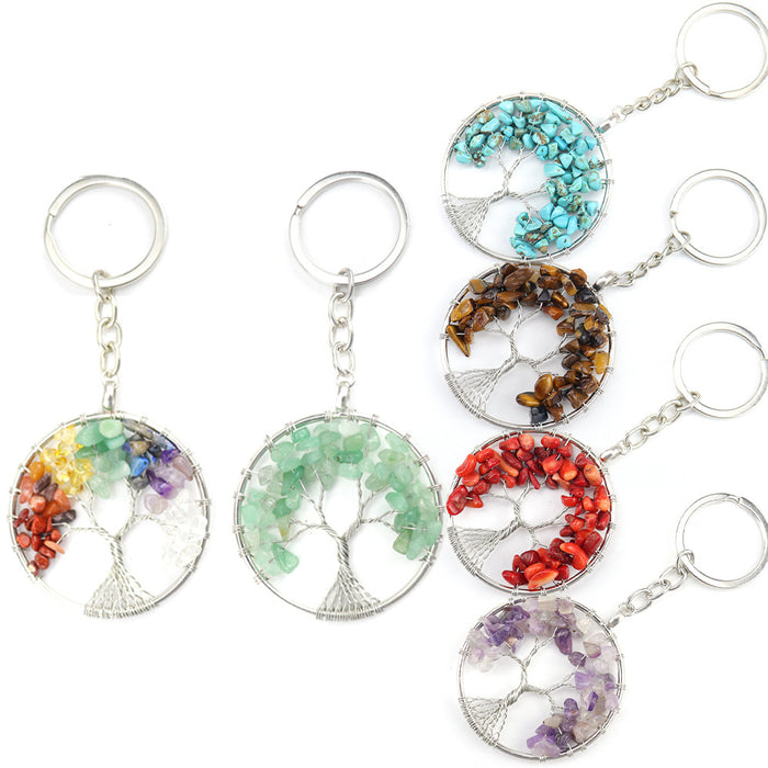 Wholesale Natural Crushed Stone Crystal Tree Root Life Tree Pendant Keychain Bag Pendant Keychain K04 JDC-KC-HXu002