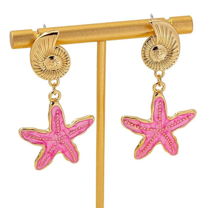 Wholesale ocean starfish conch earrings beach holiday style metal color ladies earrings