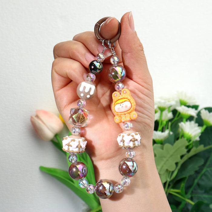 Wholesale Acrylic Cartoon Keychain Pendant Blue Hand-Painted Beaded Doll Design for Car Keys Bag Boutique Resale Accessory