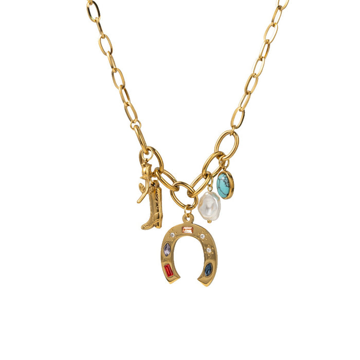 Wholesale Vintage Stainless Steel Gold-Plated Turquoise Necklace