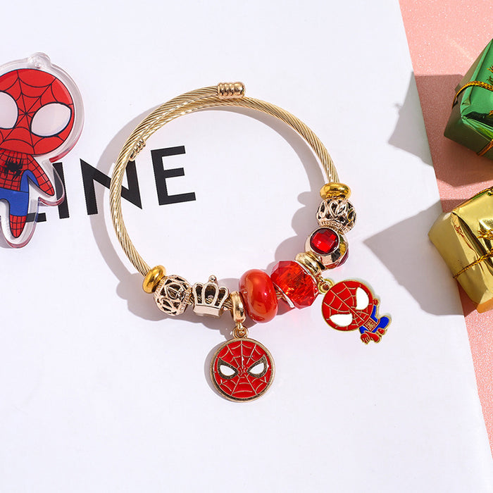 Wholesale Superhero Themed Stainless Steel Beaded Bracelet with Pendant Trendy Jewelry Accessory for Women