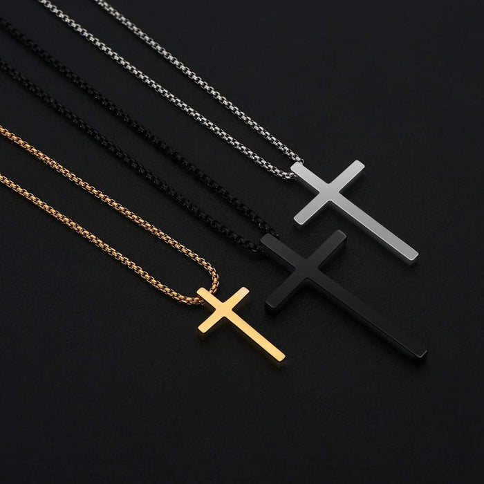 Wholesale Simple Titanium Steel Crucifix Necklace Trendy Men' s Versatile Pendant Sweater Chain Jewelry