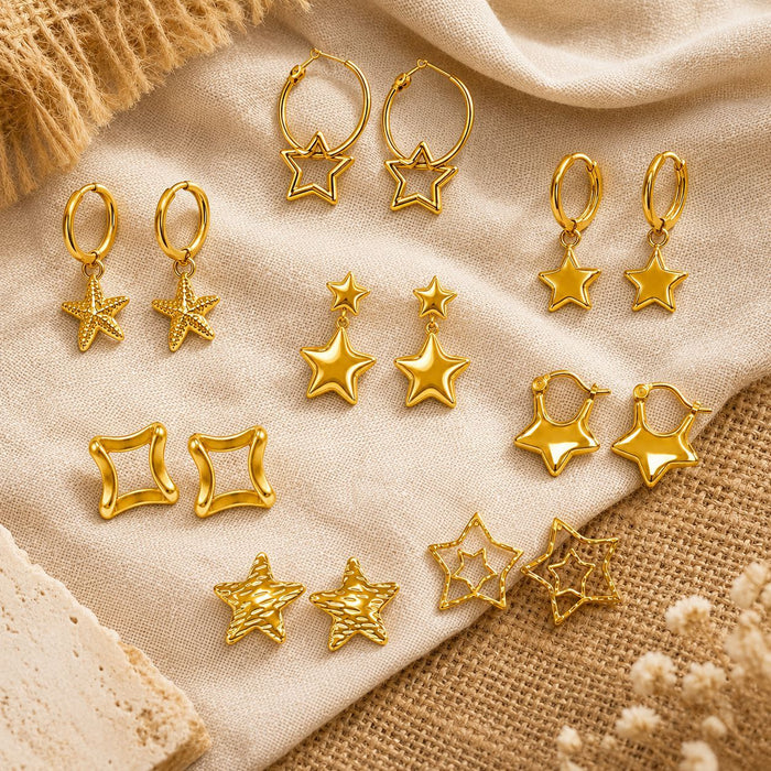 Wholesale stainless steel earrings,  star-shaped five-pointed star niche design earrings,  fashionable and unique stud earrings.