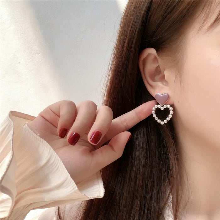 Wholesale Burgundy vintage floral heart stud earrings