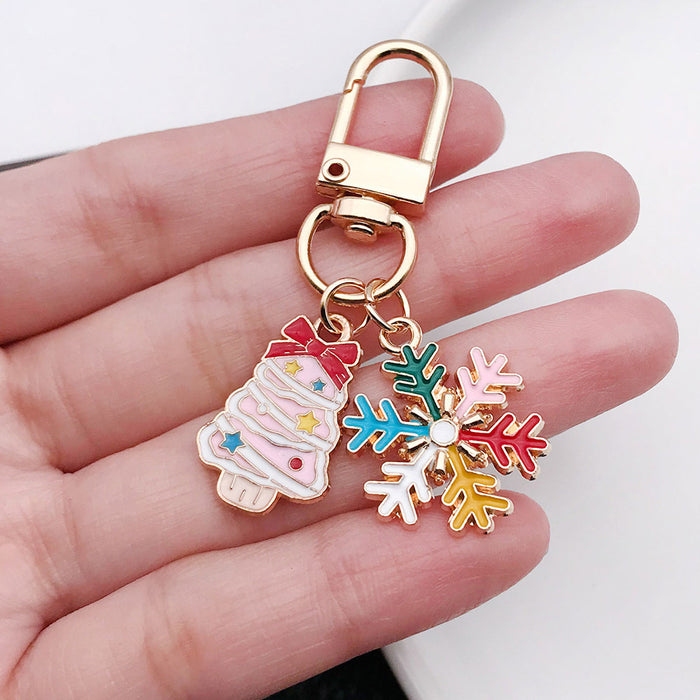 Wholesale Trendy Christmas Tree Drip Effect Keychain with Snowflake - Zinc Alloy Boutique Accessory