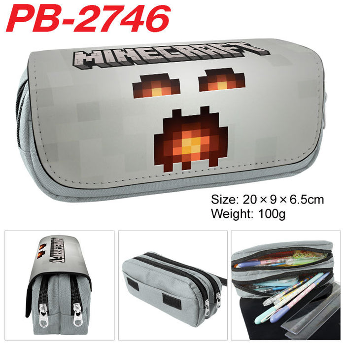 Wholesale Cartoon Game Themed Canvas Pencil Case Double Layer Zipper Large Capacity Student Stationery