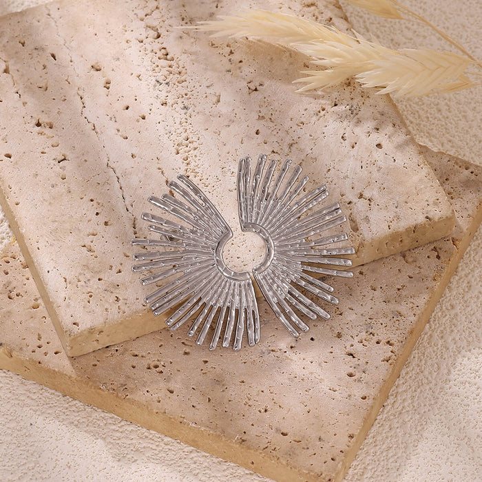 Wholesale Titanium steel fan-shaped sunburst earrings with a stylish