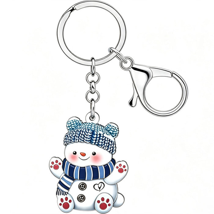 Wholesale Acrylic Cartoon Snowman Keychain With Blue f Christmas Holiday Bag Charm Car Key Accessory