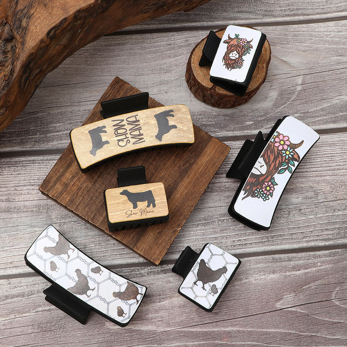 Wholesale Western Style Hairpin Combination suit Animal Pattern Leather Shark Clip Women' s Grab Clip Combination