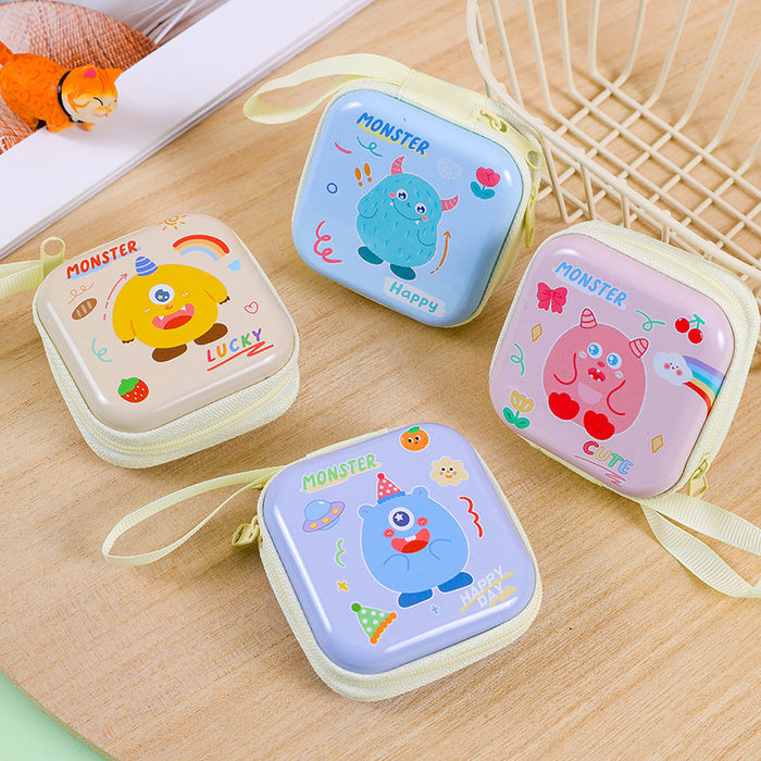 Wholesale Cartoon camera game machine tinplate square coin purse zipper headset storage bag exquisite coin storage box