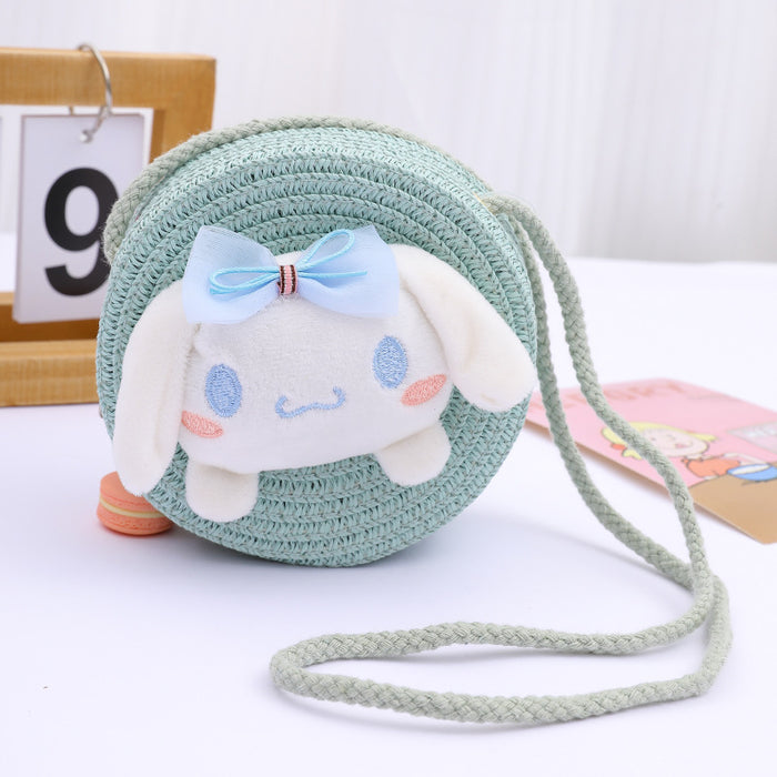 Wholesale Children's Straw Bag Cute Cartoon Big Ears Dog Children's Coin Purse Crossbody Small Bag Woven