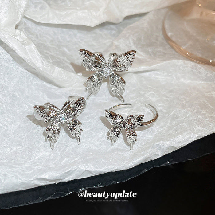 Wholesale Copper Zircon Irregular Fold Butterfly Open Ring JDC-RS-BaoJ005