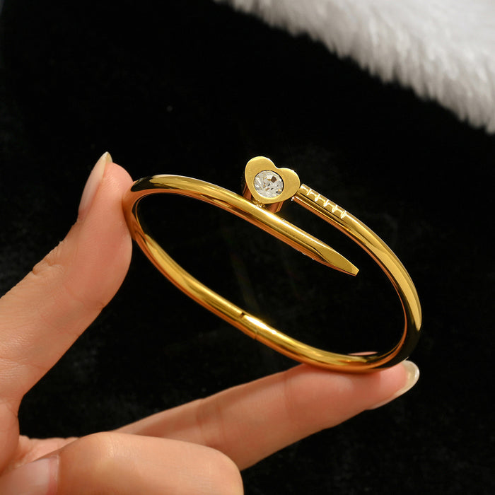 Wholesale Gold Tone Titanium Steel  Bangle Set With Rhinestone Row Trendy Jewelry Accessory For Party Or Everyday Gift