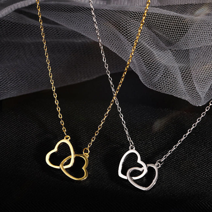 Wholesale Double ring heart-shaped new minimalist necklace, collarbone chain, niche