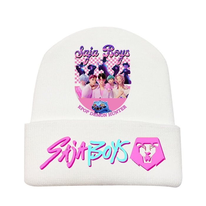 Wholesale Kpop Knitted hat fashion curled brim beanie printed
