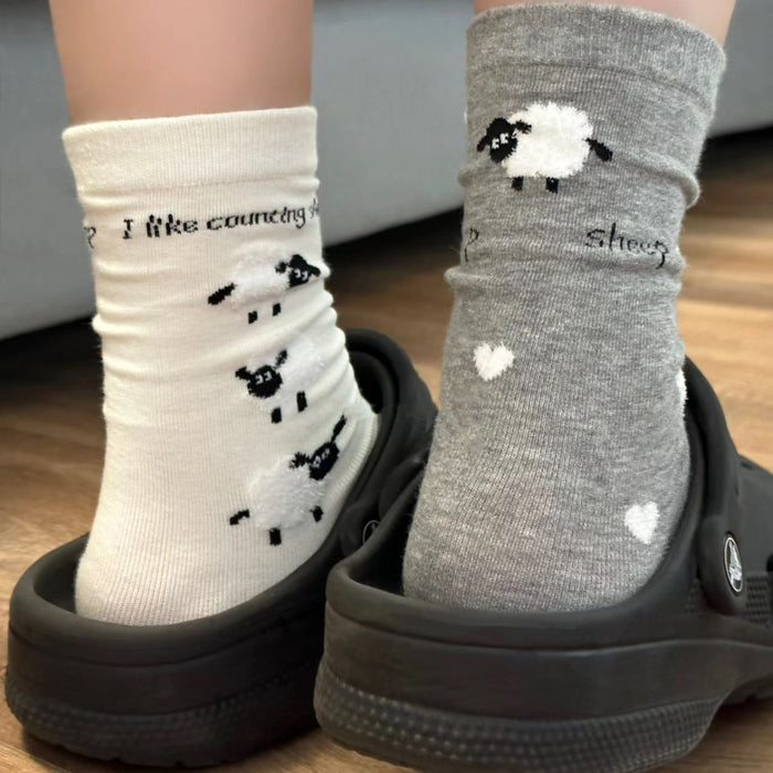 Wholesale Illustration trend cute pile socks cotton socks new product cartoon flocking mid tube socks
