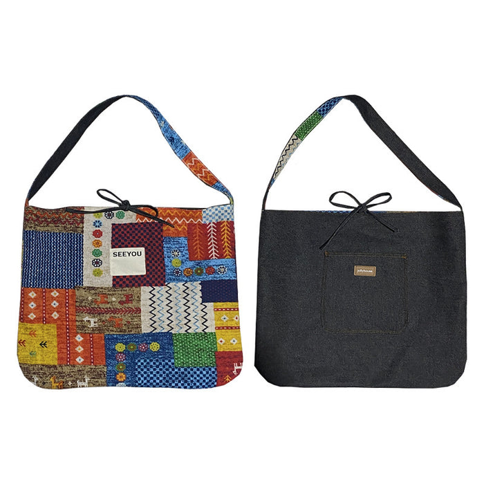 Wholesale Collar bag, fashionable and versatile, double-sided denim tote bag, large capacity shoulder bag