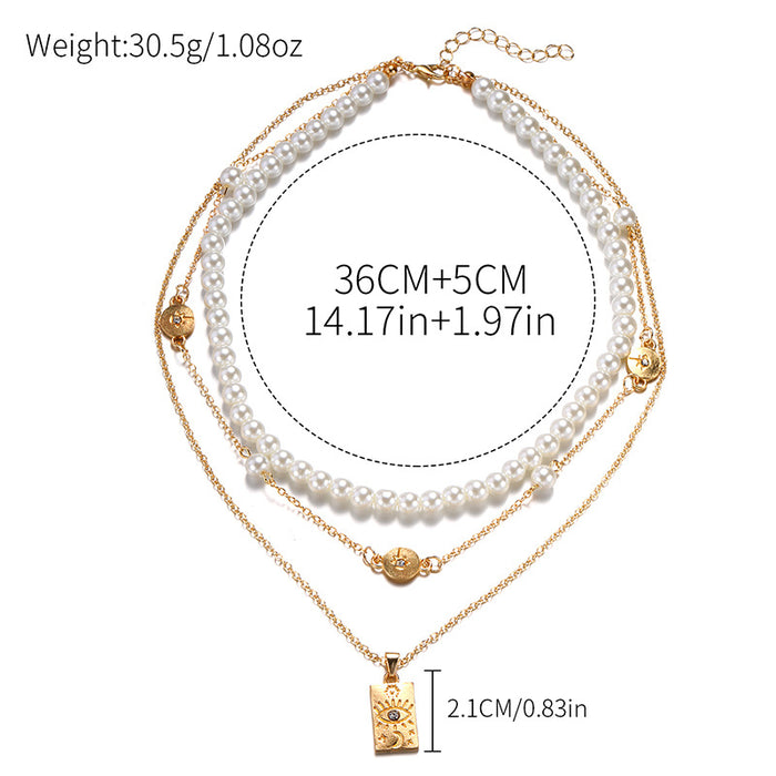 Wholesale New Fashion Pearl Chain Stacked Necklace Geometric Eye Pendant