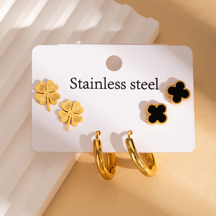 Wholesale Stainless Steel Four-Leaf Clover Heart Earrings Set