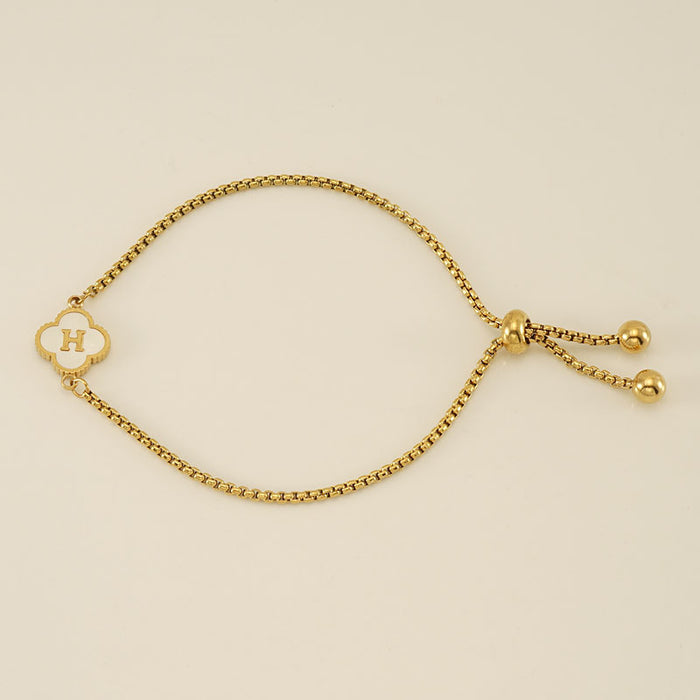 Wholesale Stainless Steel Seashell Four-Leaf Clover Letter Bracelet