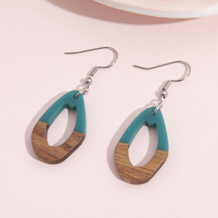 Wholesale Vintage Personalized Splicing Wooden and Resin Shaped Water Drop Earrings DIY Earrings Accessories