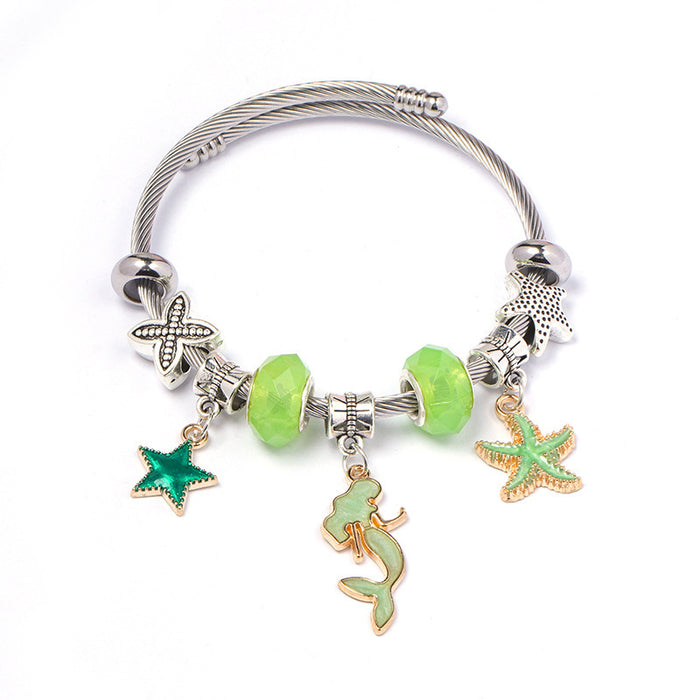 Wholesale DIY Adjustable Blue Ocean Series Mermaid Pendant Bracelet