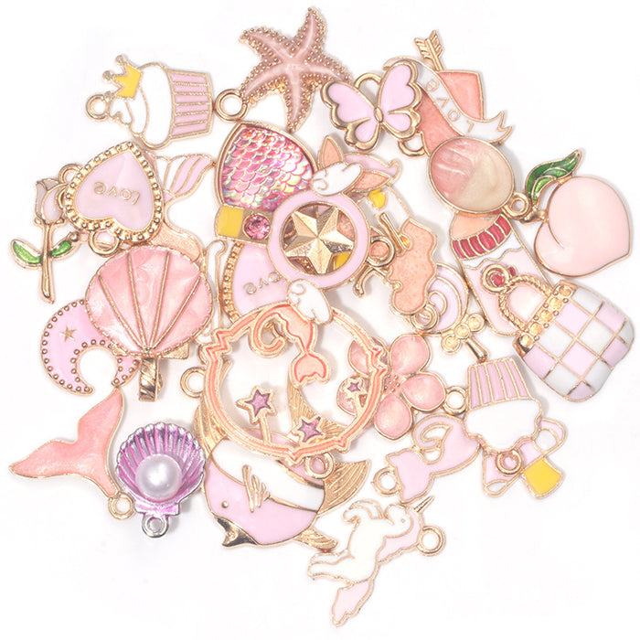 Wholesale Chic Pink Alloy Oil Drip DIY Jewelry Charms Crown Theme for Bracelet Necklace Bag Decoration