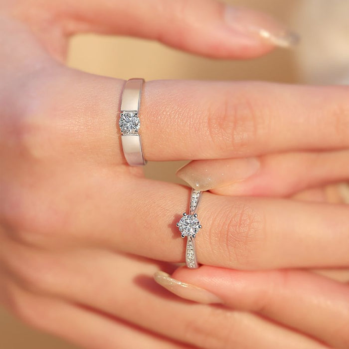 Wholesale Diamond Ring Couple Pure Silver Simulated Etiquette Style Live Fake Ring