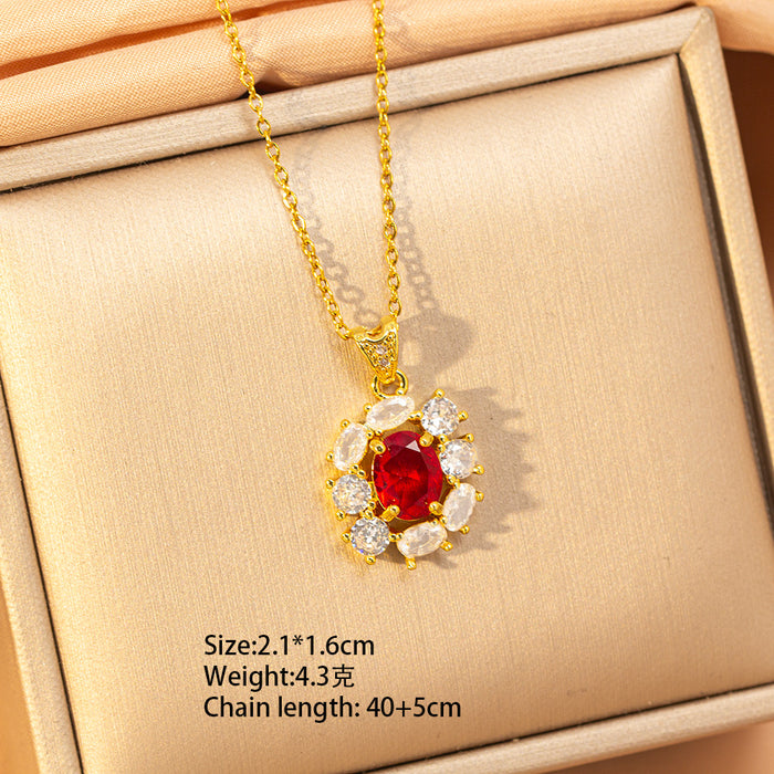 Wholesale Titanium steel necklace with red zircon