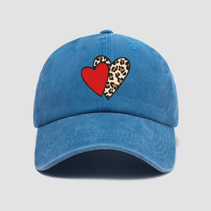 Wholesale Leopard print heart-shaped baseball cap, retro and fashionable duckbill cap, personalized sun hat