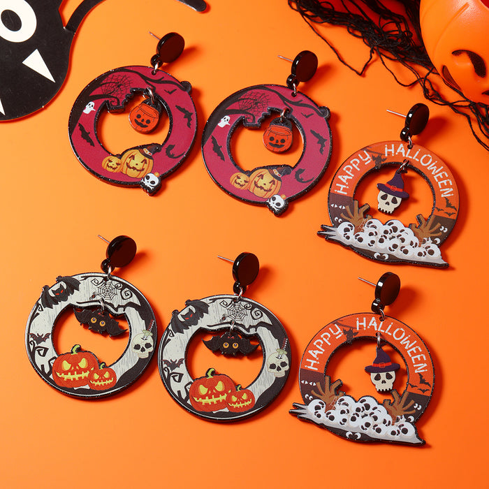Wholesale Acrylic colorful printed Boo pumpkin skull personality creative  earrings earrings
