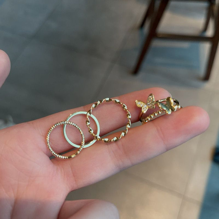 Wholesale Plain Circle Butterfly Ring Set Combination Simple Opening Adjustable Finger Ring Fashion Personalized Ring