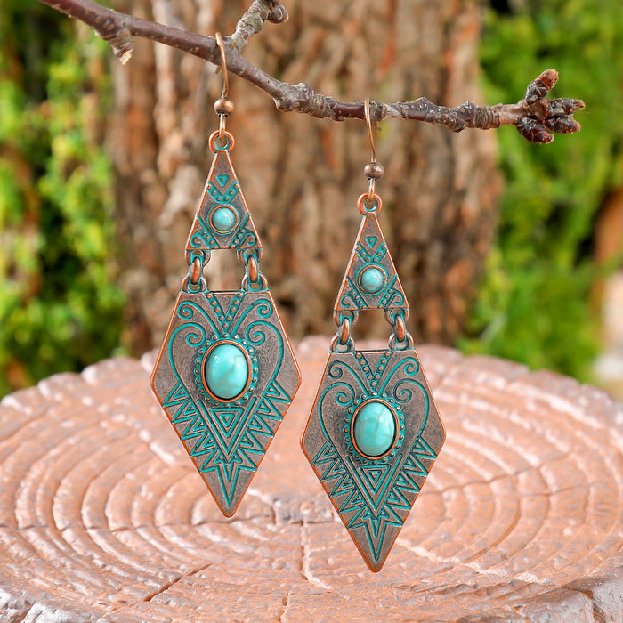 Wholesale Ancient Silver Zinc Alloy Bohemian Triangle Earrings Geometric Retro Fashion Accessory MOQ≥2