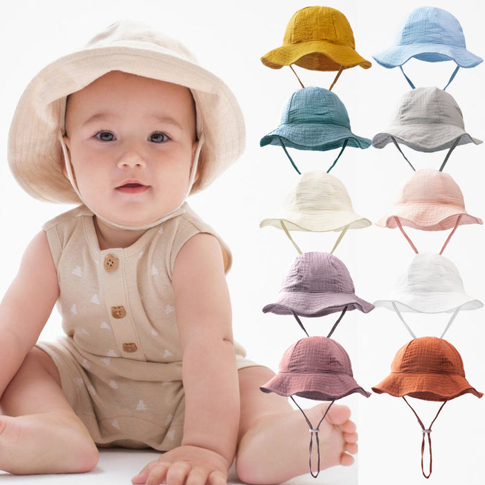 Wholesale Baby Pure Cotton Basin Cap Breathable Solid Color Children's Sun Hat JDC-FH-ZB003