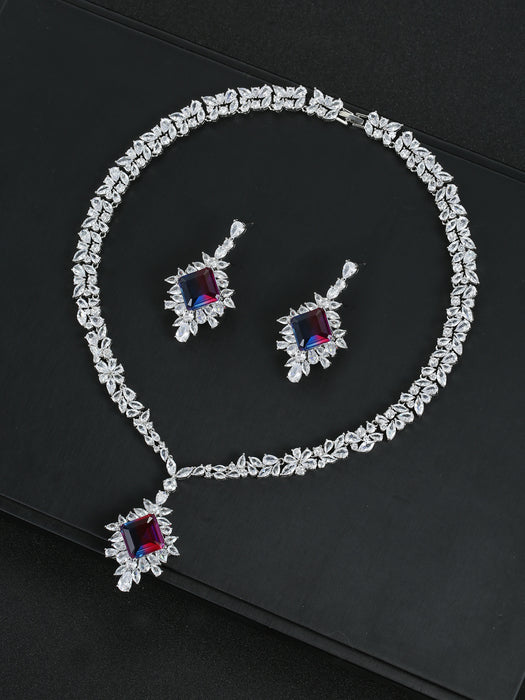 Wholesale Zircon Necklace Earrings suit Wedding Dinner High-end Jewelry Square Decoration Women' s