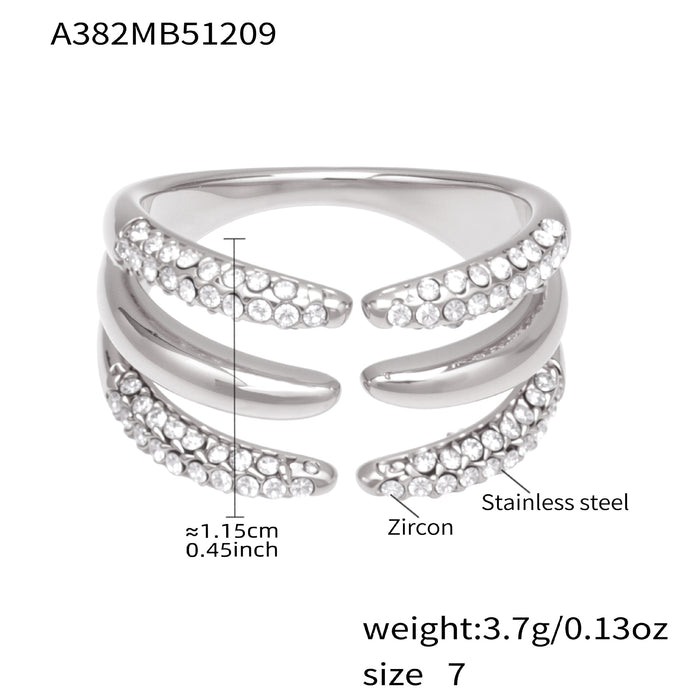 Wholesale Open Stainless Steel Ring with Fine Diamond Setting