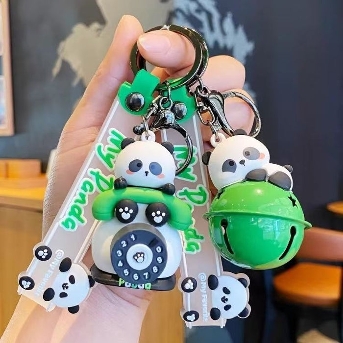 Wholesale Creative Cute Fortune Swivel Panda Keychain Cartoon Couple Car Schoolbag Keychain Gift Silicone