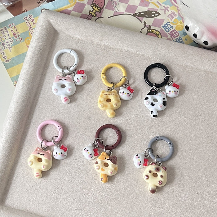 Wholesale Cute Cartoon Donut Cat Key Ring Siamese Cat Ins Wind Keychain Schoolbag Headset Pendant